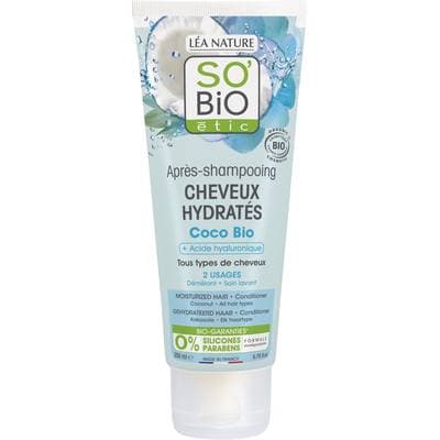 SO'BiO étic Après-Shampooing coco et acide hyaluronique pour des cheveux hydratés, 200ml
