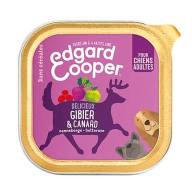 Edgard Cooper Barquette Pâté Gibier et Canard Sans Céréales pour Chien Adulte, 300g