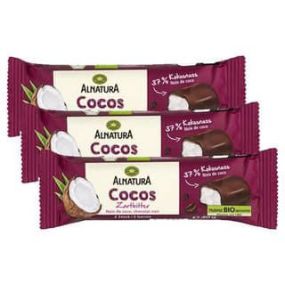Alnatura Barre Chocolat noir fourré à la noix de coco bio, Lot de 3x40g