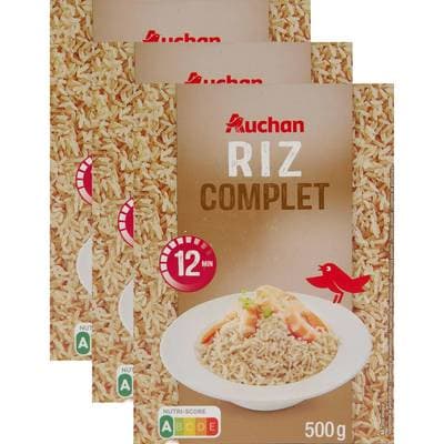 Auchan Riz complet 12 minutes en vrac, Lot de 3x500g
