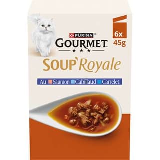 Purina - Gourmet Sachets Soupe Royale Saumon Cabillaud Carrelet pour chat adulte, 6x45g