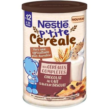 Nestlé - P'tite Céréale Céréales complètes chocolat au lait saveur biscuit Bébé dès 12 mois, 415g
