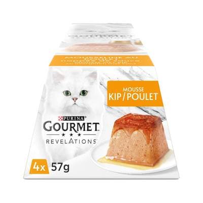 Purina - Gourmet Révélations Pots Mousseline Poulet nappée de Sauce pour chat, 4x57g