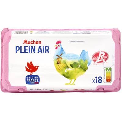 Auchan Oeufs de poules élevées en plein air Label Rouge, 18 Oeufs
