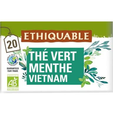Ethiquable - Commerce Equitable Thé Vert Menthe Bio du Vietnam - 20 sachets, 36g