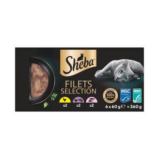 Sheba - Filets Barquettes au poulet crevettes ASC et poissons MSC pour chat adulte, 6x60g