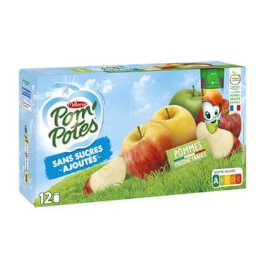 Pom Potes Pomme nature Sans sucre ajoutés, 12 gourdes de 90g
