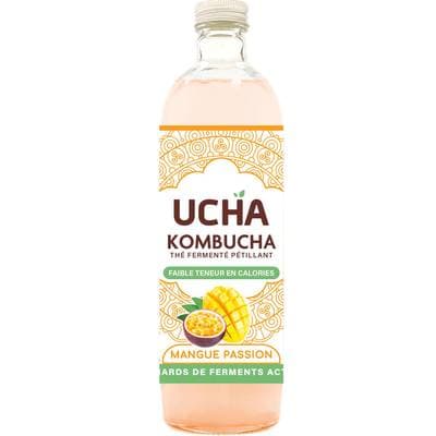UCHA Kombucha Thé fermenté pétillant à la mangue passion bio, 75cl