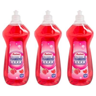 Auchan Liquide vaisselle super dégraissant vinaigre de framboise, Lot de 3x750ml