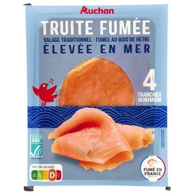 Auchan Truite Fumée au Bois de Hêtre, 4 tranches - 100g