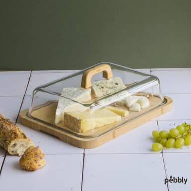 Pebbly Plateau à fromage en verre et bambou