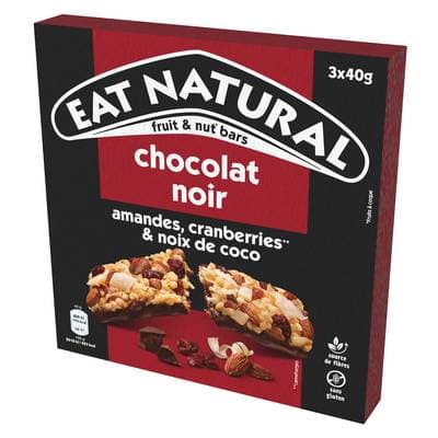EAT NATURALS Barre Chocolat Amande et Cramberries, 3 barres