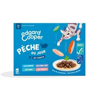 Edgard Cooper Sachet fraîcheur Pêche du Jour en Sauce Saumon Cabillaud Thon Truite pour Chat, 12x85g