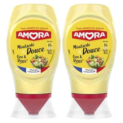 Amora Moutarde fine et douce en flacon souple squeeze Top Down, Lot de 2x260g