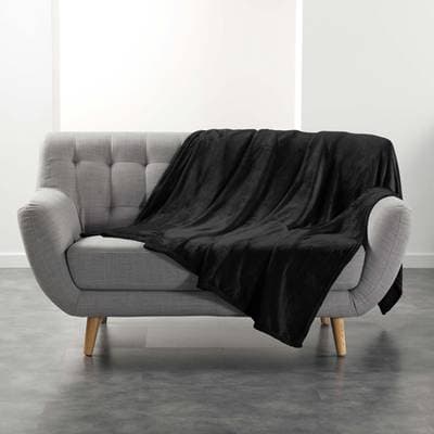 Douceur D Interieur Plaid Uni En Flanelle Noir, 180 x 220 cm