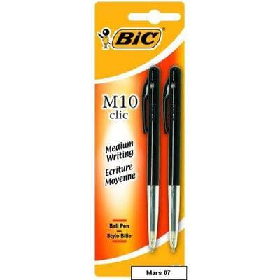 Bic Stylos bille m10 clic noir, 2  stylos
