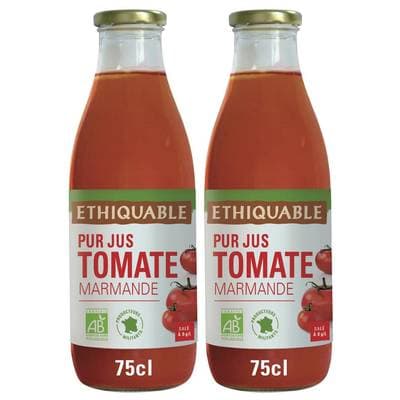 Ethiquable - Commerce Equitable Pur jus de Tomate Bio de Marmande, Lot de 2x75cl