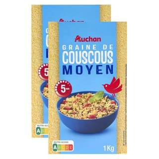 Auchan Couscous moyen, Lot de 2x1kg