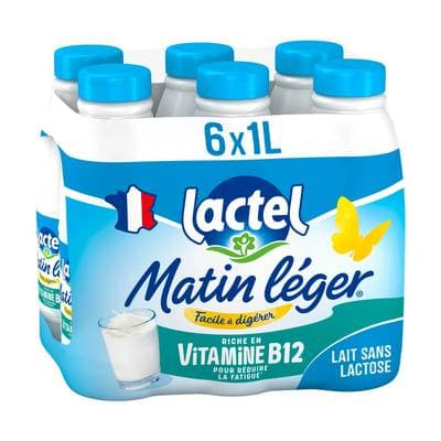 Matin Léger de Lactel Lait Demi-Ecrémé Sans Lactose Vitaminé, 6X1l