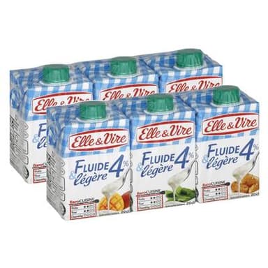 Elle&Vire Crème 4% Mg Extra Légère Liquide UHT, Lot de 3x20cl