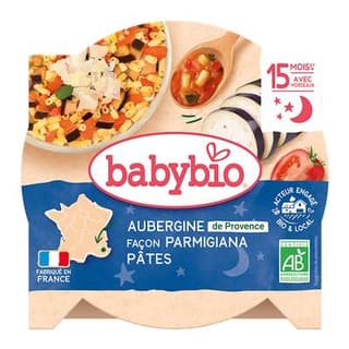 Babybio Aubergines de Provence façon Parmigiana et Macaroni Bio Assiette Bébé Dès 15 mois, 260g