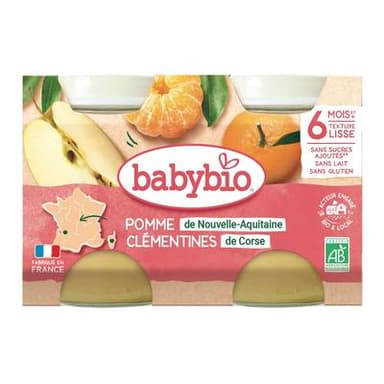 Babybio Pommes Clémentine Pot Bébé dès 6 mois, 2x130g