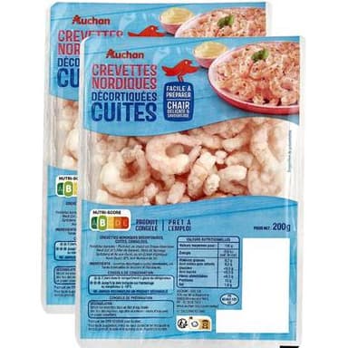 Auchan Crevettes Nordiques décortiquées cuites, Lot de 2x200g