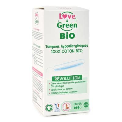 Love & Green Tampon 100% coton BIO avec applicateur - Super, 14 pièces