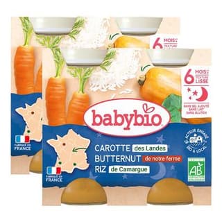 Babybio Carottes des Landes Potimarron Riz Bio Pots Bébé dès 6 mois, Lot de 2 - 2x200g
