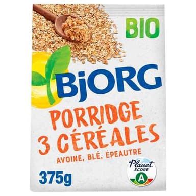 Bjorg Porridge 3 céréales Avoine Seigle Epeautre bio, 375g