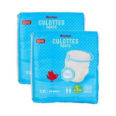 Auchan Culottes incontinence protection optimale jour taille L 100-135cm, Lot de 2x10 culottes