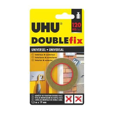 Uhu Ruban adhésif double face ultra fort pour intérieur et extérieur, Dimension 1,5 m x 19 mm