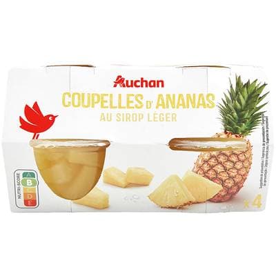 Auchan Coupelles d'Ananas au Sirop Léger, 452g