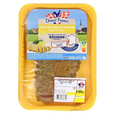 Douce France Filets de Dinde en Emincés Thym et Citron, 300g