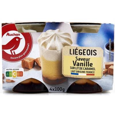 Auchan Liégeois à la vanille sur lit de caramel, 4x100g
