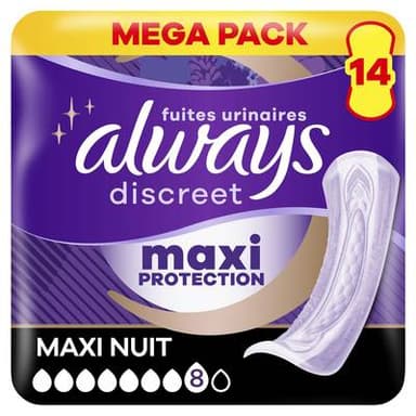 Always Discreet Serviettes Pour Fuites Urinaires Femmes Maxi Nuit, 14 serviettes