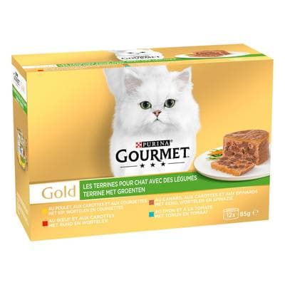 Purina - Gourmet Gold Boites Terrines avec des Légumes 4 variétés pour chat, 12x85g