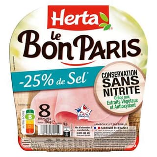Herta Jambon le Bon Paris Taux de Sel Réduit Conservation Sans Nitrite, 8 tranches - 280g