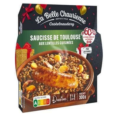 La Belle Chaurienne Saucisse de Toulouse aux lentilles cuisinées en barquette individuelle micro-ondable, 300g