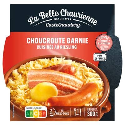 La Belle Chaurienne Choucroute Garnie Cuisinée au Riesling en barquette individuelle micro-ondable, 300g