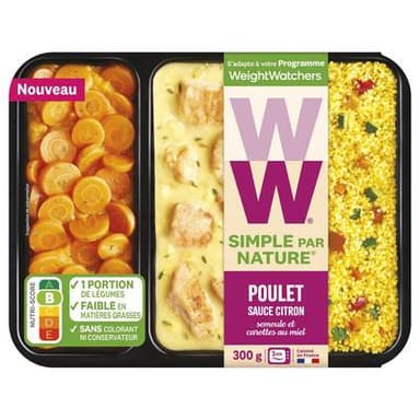 WW Poulet Sauce Citron Semoule et Carottes au Miel, 300g