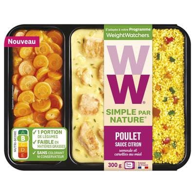 WW Poulet Sauce Citron Semoule et Carottes au Miel, 300g