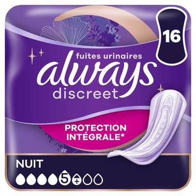 Always Discreet Serviettes Pour Fuites Urinaires night, 16 serviettes