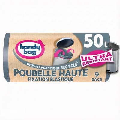 Handy Bag Sac Poubelle Haute Ultra Résistant Fixation Elastique 50L, 9 sacs poubelles