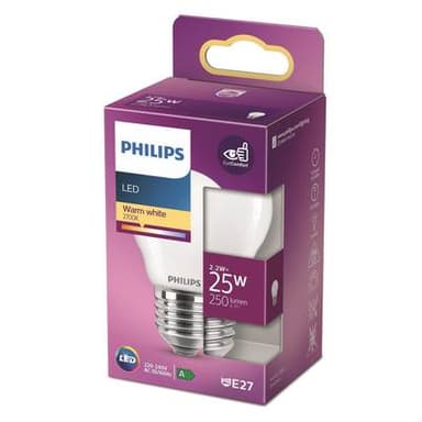 Philips Ampoule E27-2,2W LED Classique Dépolie Blanc Chaud, E27  25W