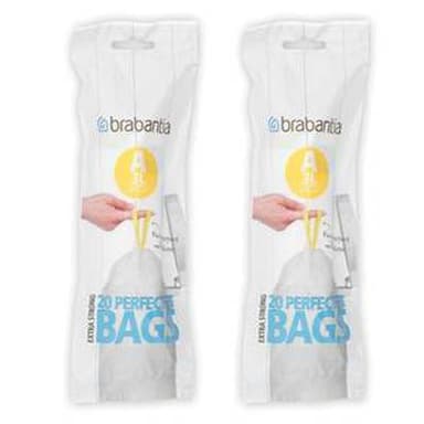Brabantia Sacs poubelle 3L - Taille A, Lot de 2 x 20 sacs de 3L