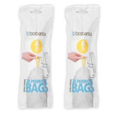 Brabantia Sacs poubelle 3L - Taille A, Lot de 2 x 20 sacs de 3L