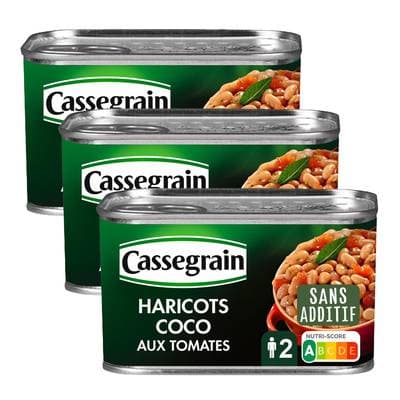 Cassegrain Haricots coco cuisinés à la tomate, laurier et sauje, Lot de 3x435g