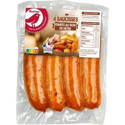 Auchan Saucisses Fumées au Bois de Hêtre, 4x90g