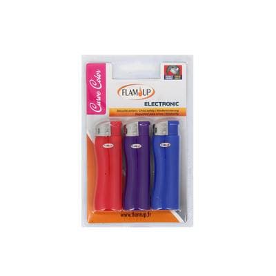 Flam'Up Briquet éléctronique coloré avec sécurité enfant, 3 briquets